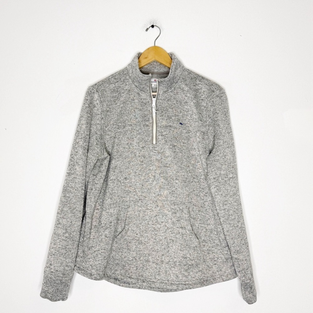 Vineyard Vines Gray Quarter Zip Pullover Sweater Large Whale Logo